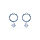 Attract drop earrings, Round cut, Blue, Rhodium plated